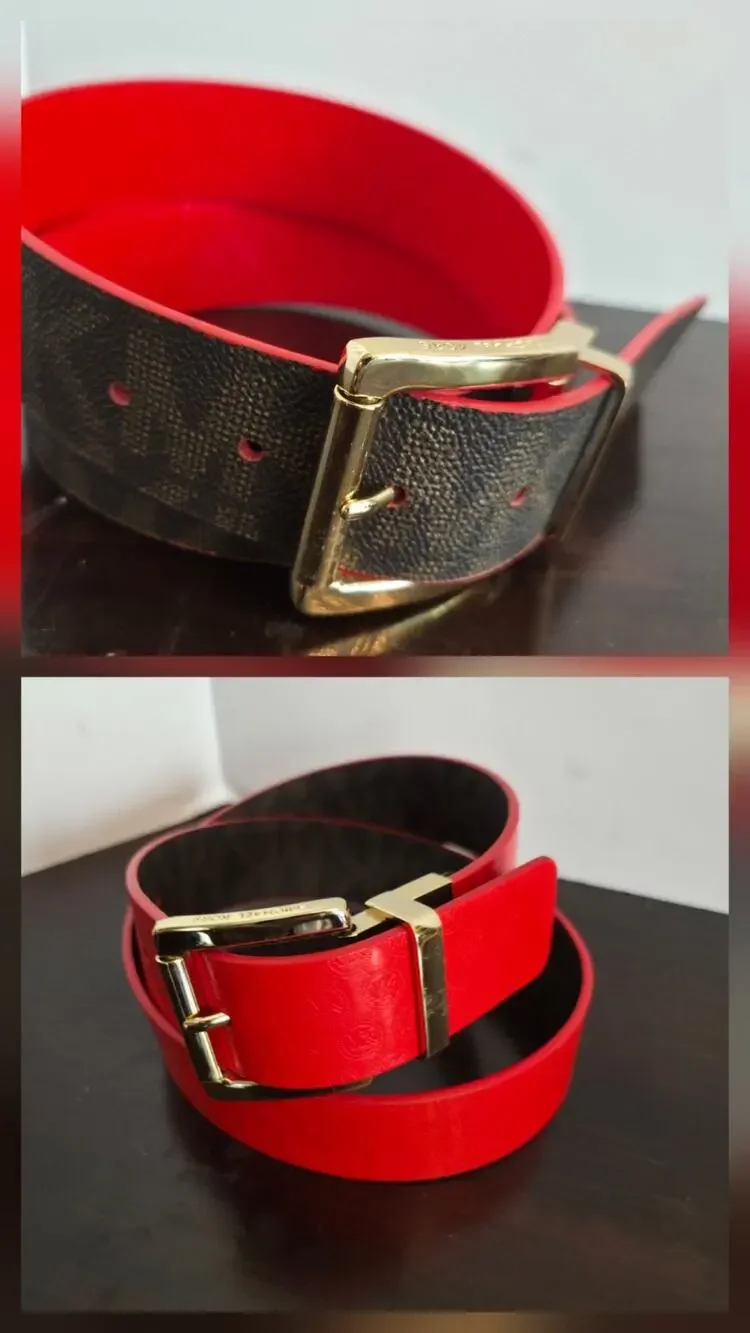 Michael Kors Reversible Belt Brown Red & Gold Leather Gold Buckle.l 36